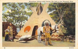 Winnebago Native American Indians Travois Tepee Wisconsin Dells linen postcard