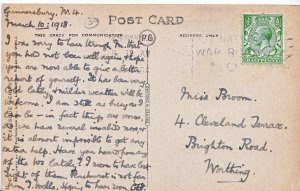 Genealogy Postcard - Family History - Broom - Brighton Road - Worthing   U2386