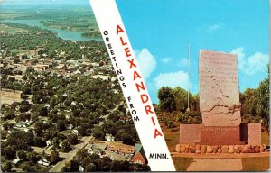 Greetings From Alexandria Minnesota MN Dual View Postcard Kensington Runestone  