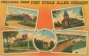 Greetings from Fort Ethan Allen, Vermont, 4 Views, Linen Postcard