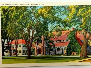 Vintage Postcard 1930's St. Mark's Church & Rectory Augusta Maine ME