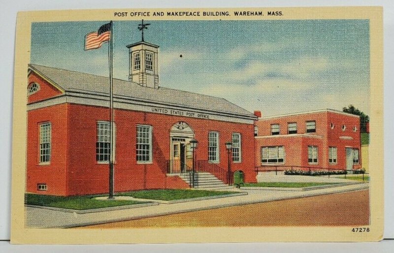 Wareham Mass Post Office and Makepeace Building Vintage Postcard N1
