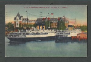 1938 Post Card Victoria Canada Empress Hotel & Steamers