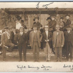 1912 Salt Lake City, UT RPPC Sightseeing Tour Bus Gentlemen Classy People A167