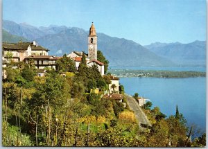 VINTAGE POSTCARD CONTINENTAL SIZE VIEW OF RONCO AND LAKE MAGGIORE SWITZERLAND