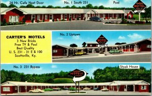 Vtg Carters Motels 3 Brick Motel Views Scottsville Kentucky KY Unused Postcard