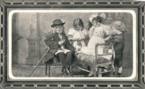 Vintage Postcard 1912 Children Playing The Doll A Critical Moment Friendship