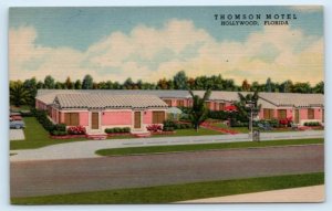 HOLLYWOOD, FL Florida ~ THOMSON MOTEL c1950s Roadside Linen Postcard