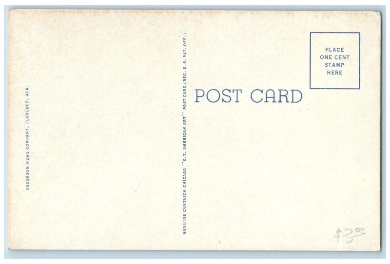 Florence Alabama Postcard US Post Office Exterior Building c1940 Vintage Antique