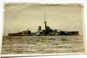 British UK Royal Navy HMS Orion WWI Super Dreadnought RPPC c.1910s Postcard