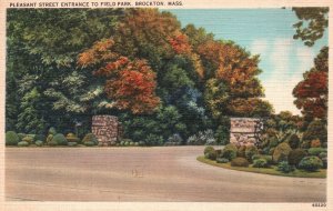 Vintage Postcard 1939 Pleasant St. Entrance To Field Park Brockton Massachusetts