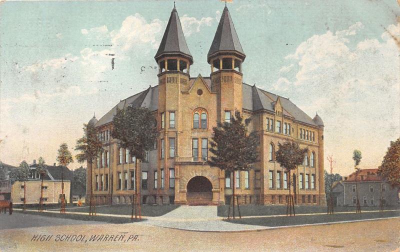 Warren Pennsylvania~High School Building Corner~Double Towers~1908 Rotograph Pc 