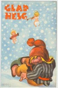 Cherubs play music for troll in snow storm, GLAD HELG, 20-