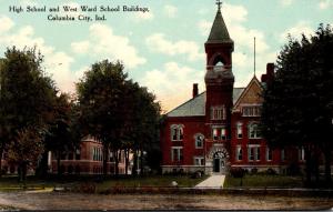 High School and West Ward School Buildings Columbia City Indiana Curteich