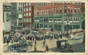 Chicago Illinois State Washington Streets autos Buses Selling Postcard 21-13992