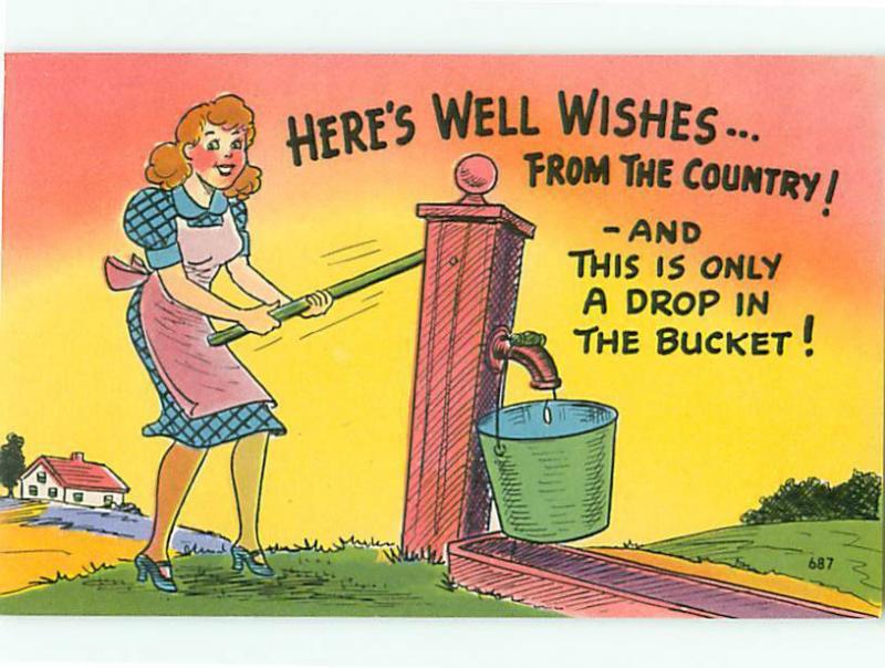 Vintage Postcard  Funny Humor Wishing Well Bucket # 1688