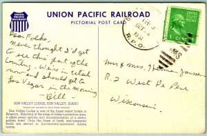 Sun Valley Lodge Union Pacific Railroad Sun Valley Idaho ID Chrome Postcard J5 