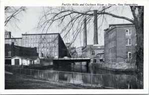 Postcard NH Strafford County Dover Pacific Mills Cocheco River Bridge 1930s H23