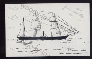 pen012 - Original Pen & Ink Postcard - Italian Sailing Ship - Conti Di Cavour