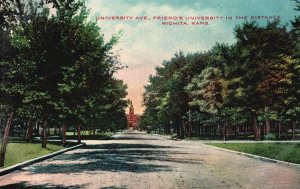 Vintage Postcard University Avenue Friend University in Distance Wichita Kansas