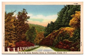 Vintage One of the many Beautiful Drives in Chataqua County, NY Postcard