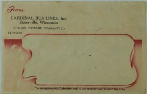 1940's-50's Cardinal Bus Lines Jamesville, WI Luggage Label Original E19