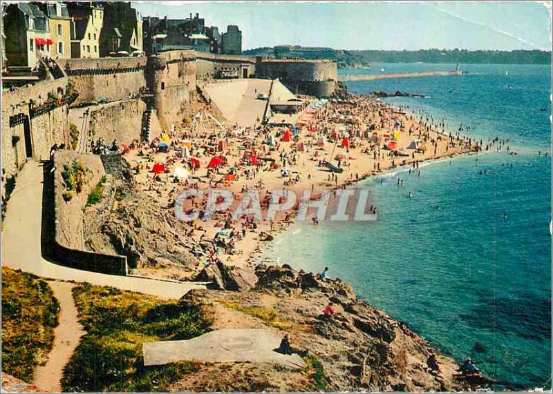 Postcard Modern Brittany Saint Malo Les Remparts and Bonsecours Beach