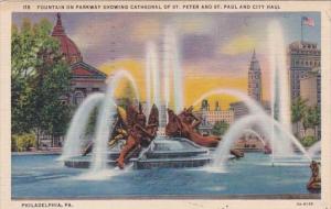 Pennsylvania Philadelphia Fountain On Parkway Showing Cathedral Of St Peter a...