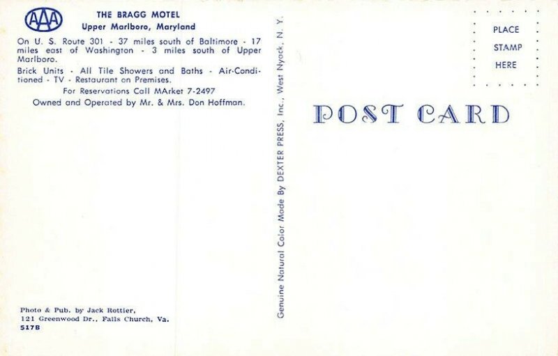 Upper Marlboro MD The Bragg Motel Restaurant Postcard