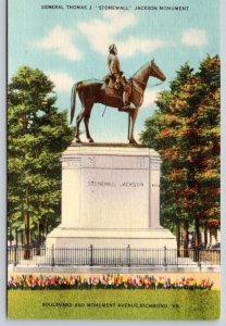 STONEWALL JACKSON MONUMENT CONFEDERATE CIVIL WAR GENERAL LINEN POSTCARD