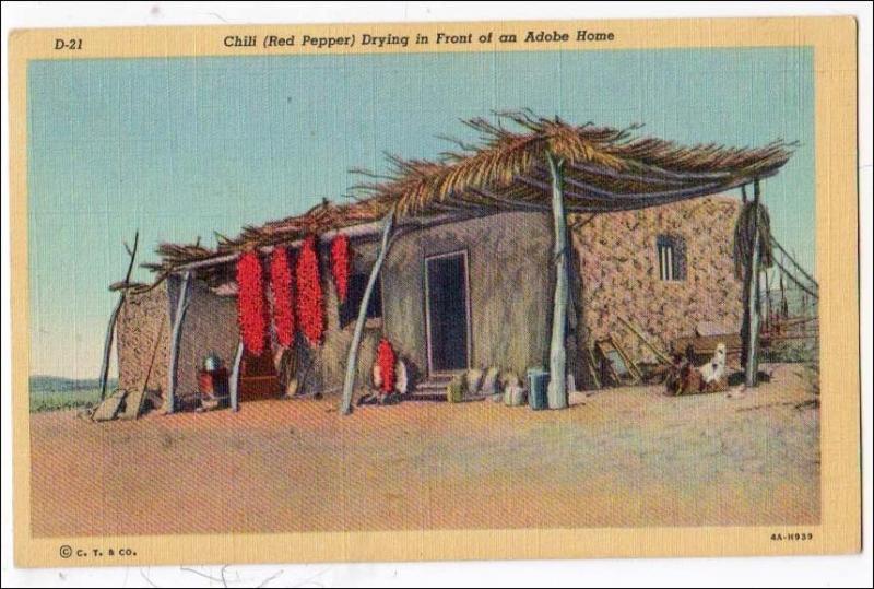 USA - Southwest. Red Peppers Drying, Adobe Home