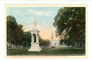 NH - Newport. The Common, Soldiers' Monument, First Baptist Church