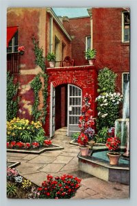 New Orleans LA-Louisiana, Courtyard, Little Theatre, Linen c1942 Postcard