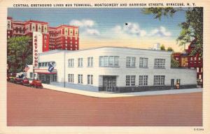 Syracuse New York 1940s Linen Postcard Central Greyhound Lines Bus Terminal 