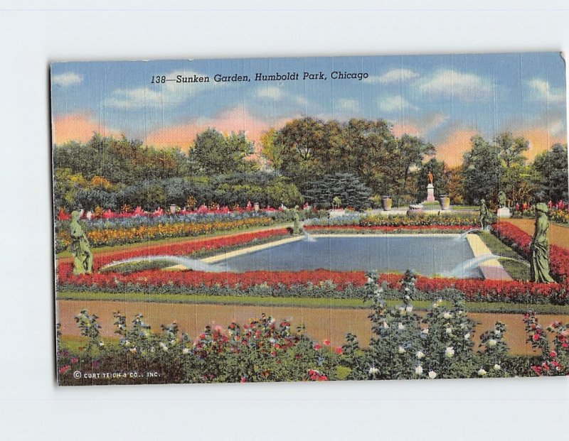 Postcard Sunken Garden, Humboldt Park, Chicago, Illinois