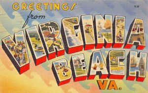 VIRGINIA BEACH VIRGINIA~LARGE LETTER GREETINGS FROM~1953 POSTMARK POSTCARD