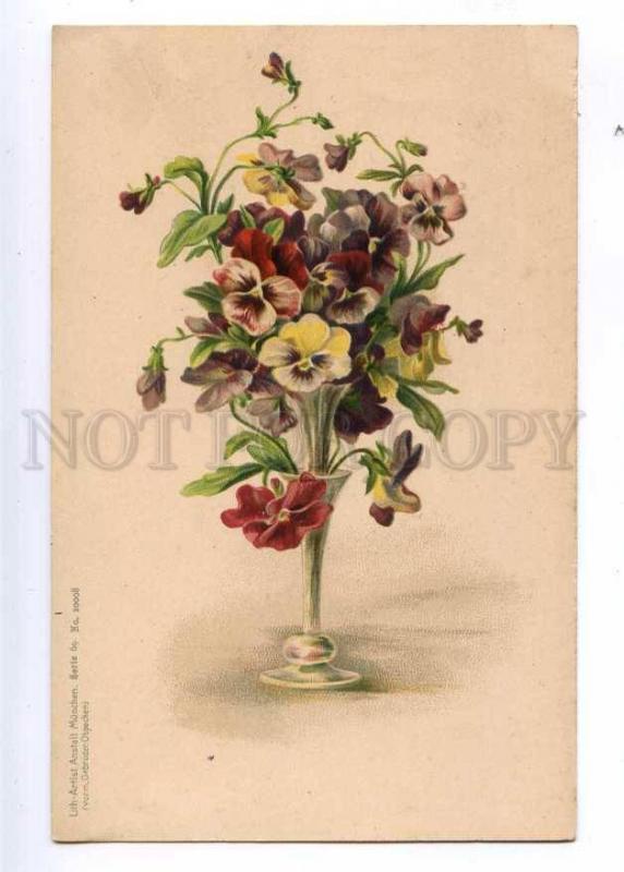 190101 PANSY Bouquet in Vase C. KLEIN Vintage LITHO PC