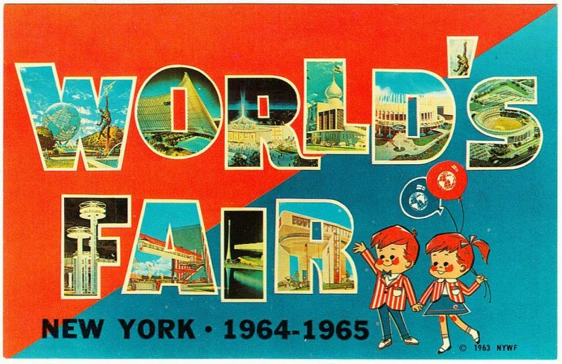 New York World's Fair 1964 Large Letter Postcard Cartoon Children with Balloons