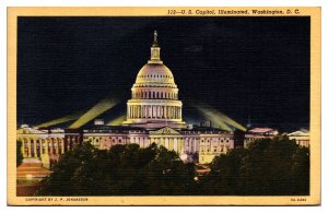 Vintage US Capitol Illuminated, Washington, D.C. Postcard