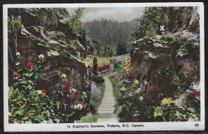 Buchart's Gardens, Victoria, B.C.,  Canada, Early Real Photo Postcard, Used