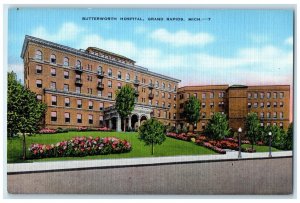 c1930's Butterworth Hospital Building Flowers Grand Rapids Michigan MI Postcard