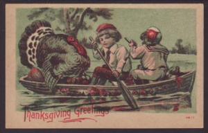 Thanksgiving,Turkey,Children in Boat Postcard 