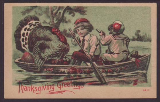 Thanksgiving,Turkey,Children in Boat Postcard 