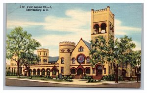 Vintage 1940s Postcard First Baptist Church, Spartanburg, South Carolina