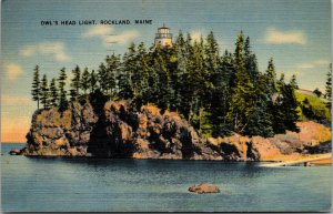 Vtg 1950s Owl's Head Light Lighthouse Rockland Maine ME Linen Postcard