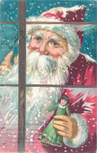 Embossed father Christmas doll toy Santa Claus winter seasonal greetings 1905 