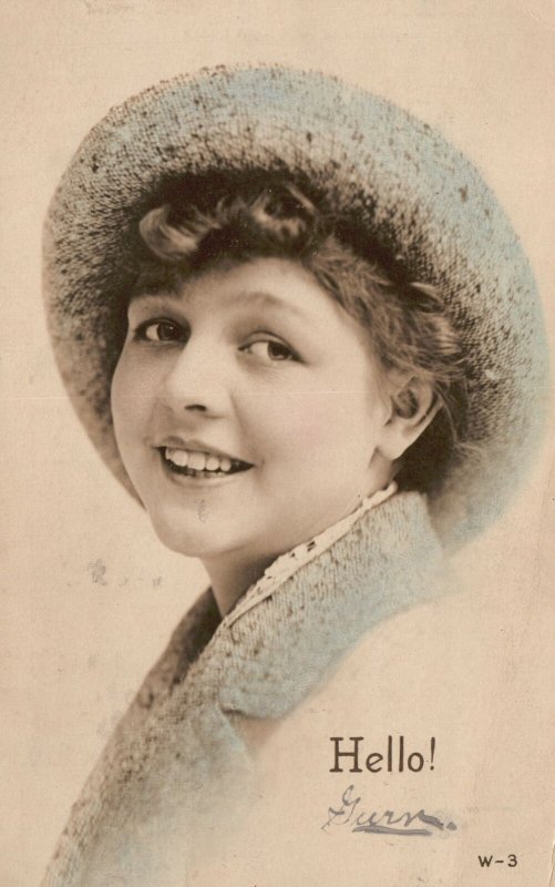 Vintage Postcard 1918 Hello! Portrait of a Beautiful Lady Pretty Smiling Face 