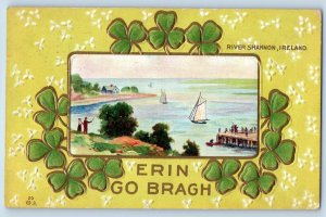 Milwaukee WI Postcard St. Patrick's Day River Shannon Ireland Shamrock Embossed