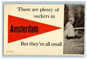 c1910 Little Suckers Down Here Baby Child Standing Amsterdam Pennant Postcard