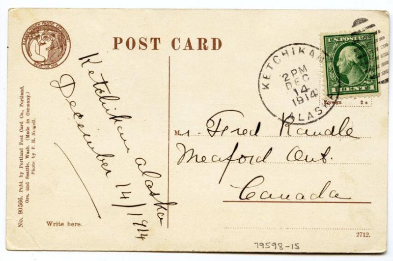 Juneau AK City Brewery & Log Cabin Soda Works Original 1914 Cancel Postcard
